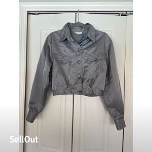 Cache Women's Silver Rhinestone Denim Style Jacket Party/Cocktail